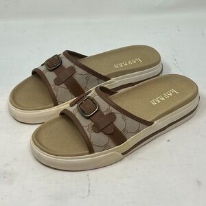 Ralph Lauren Matty Sandals Camel Signature Fabric Beige Women's Size 8B‎ VTG NEW